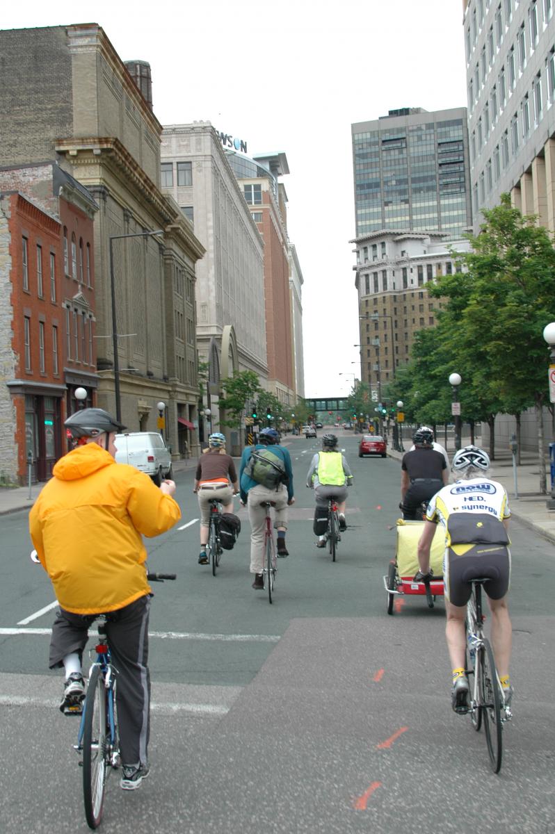 Headed to Rice Park Bike to work convoy headed downtown.