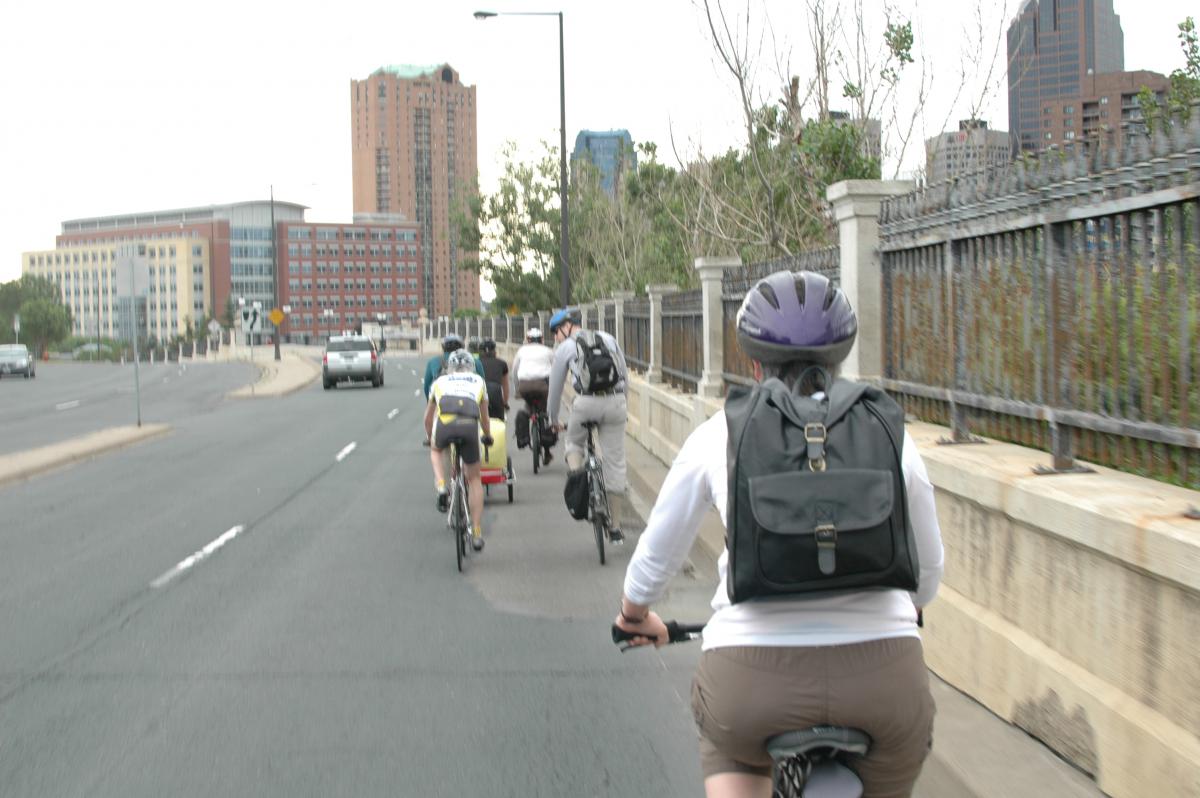 Biking into St. Paul Biking into downtown St. Paul.