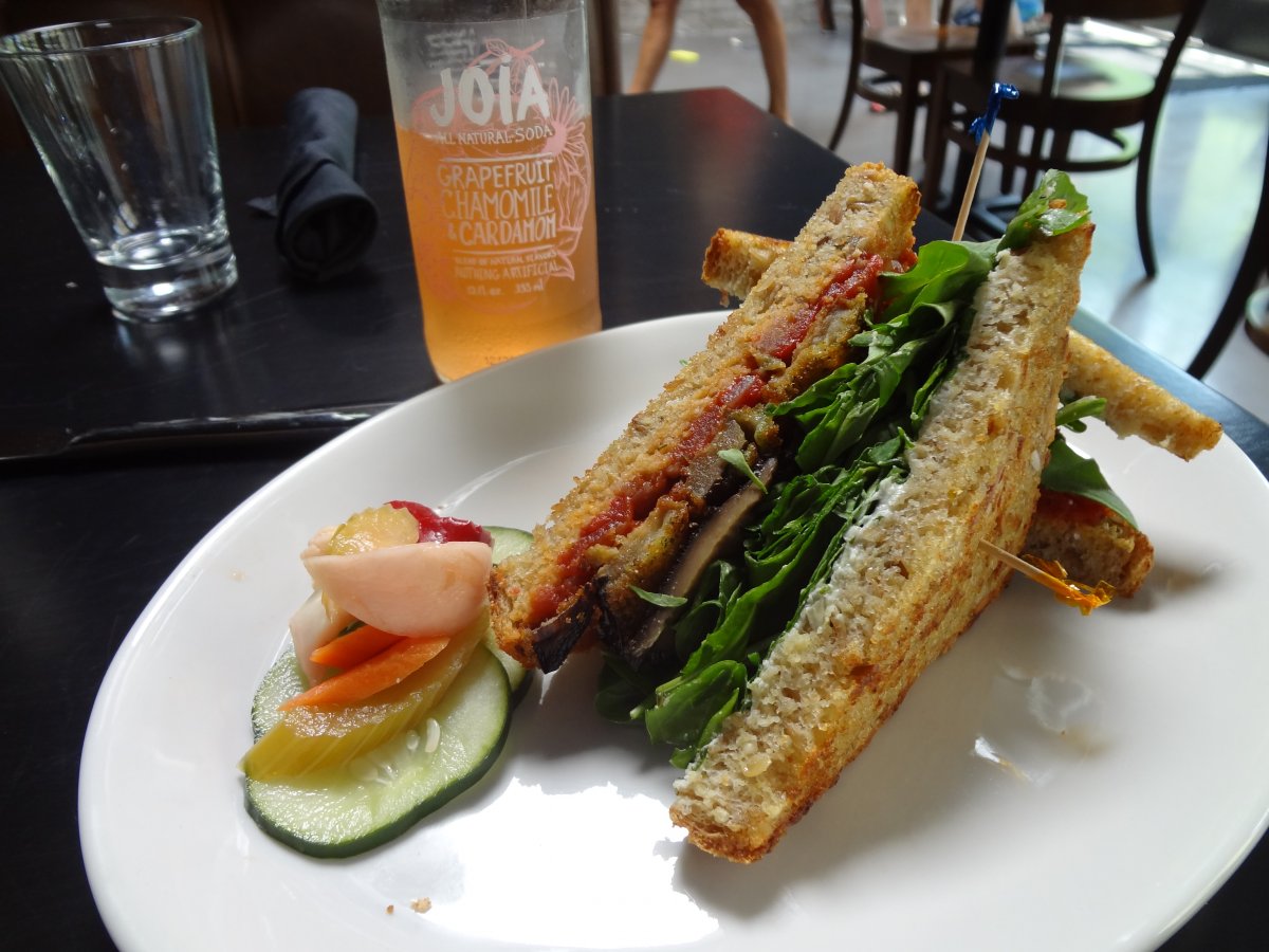 Icehouse eggplant and mushroom sandwich
