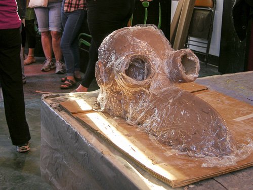 a mask awaits papier mache 